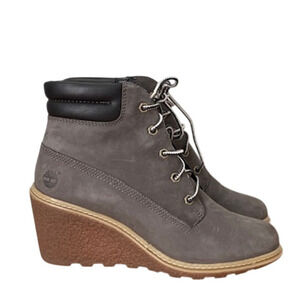 Timberland Wedge Bootie Nubuck Leather Gray Ankle Boots